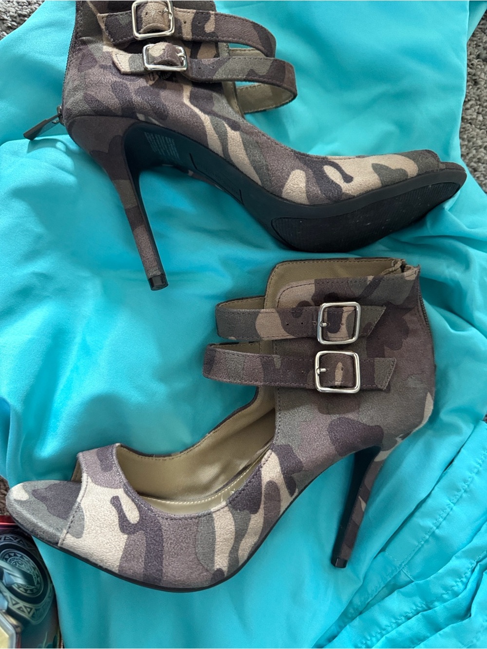 Camo Strappy High Heel Peep-Toe Pumps - Brown Camo